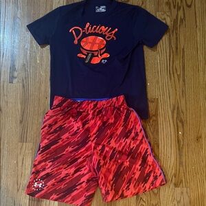 Under Armour Kids' Navy and Red shorts and T-shit Set. Dry wear